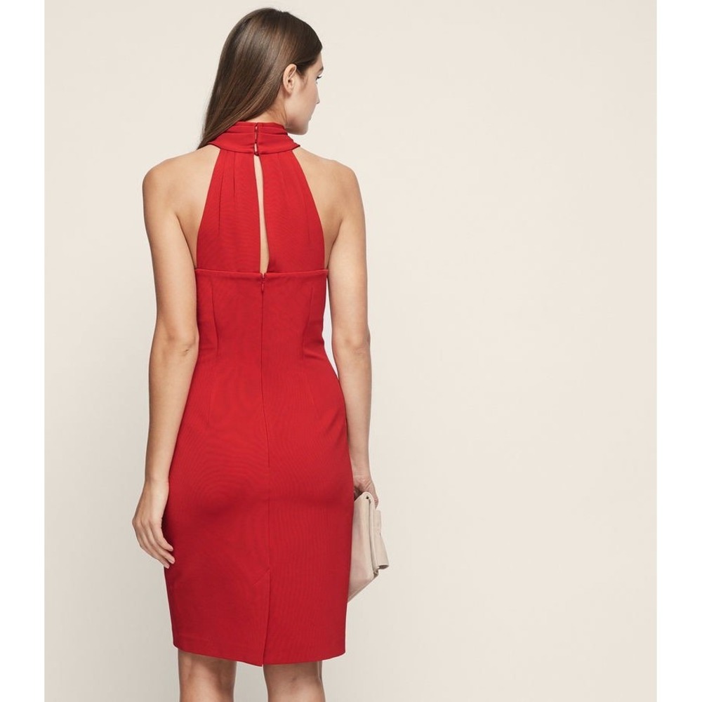 Reiss Zaira Bodycon Dress Crimson Red Halter Cocktail 6 NEW - Picture 2 of 10